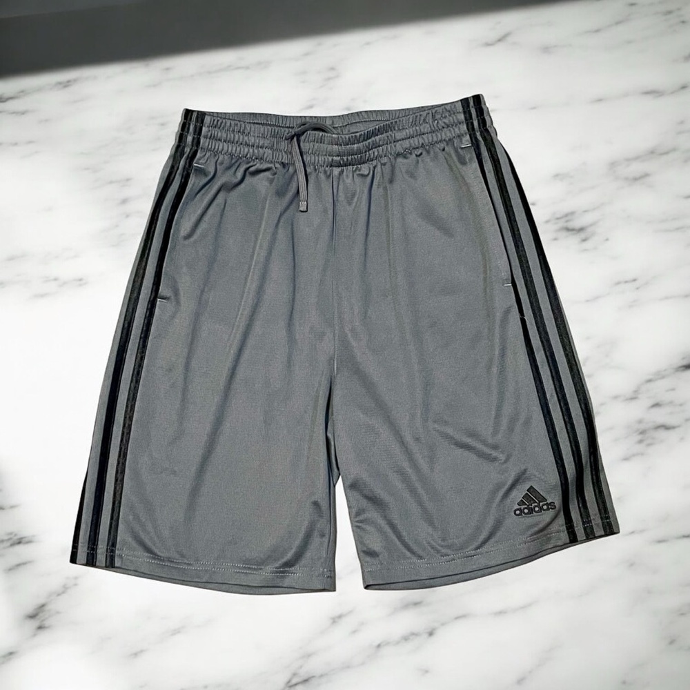 Adidas Boys 18/20 gray with black varsity stripe active shorts